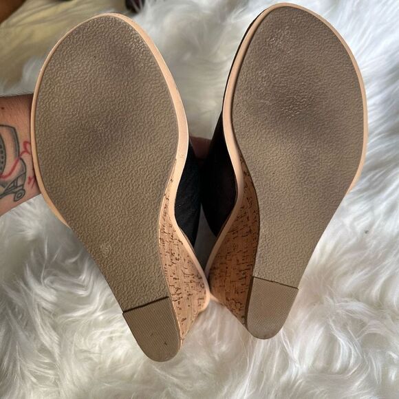 Charming Charlies black peep toe wedge cork heel - Picture 8 of 9